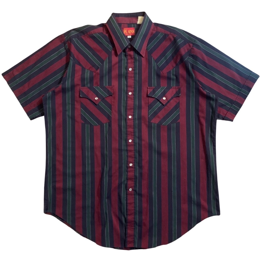 Ely Plains Mens Western Pearl Snap Shirt Short Sleeve Striped Burgundy Green L
